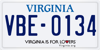VA license plate VBE0134