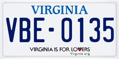 VA license plate VBE0135