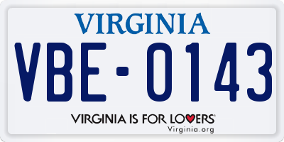 VA license plate VBE0143