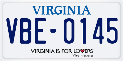 VA license plate VBE0145