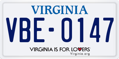VA license plate VBE0147