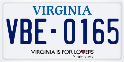 VA license plate VBE0165