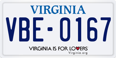 VA license plate VBE0167