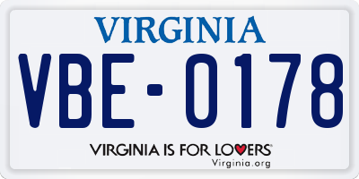 VA license plate VBE0178
