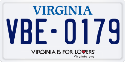VA license plate VBE0179