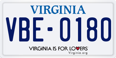 VA license plate VBE0180