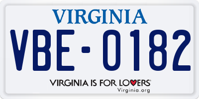 VA license plate VBE0182