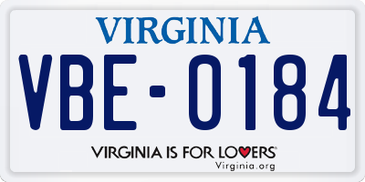 VA license plate VBE0184