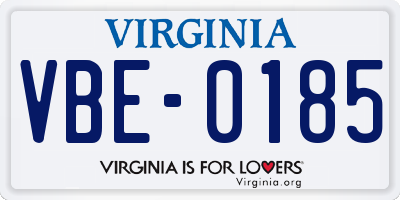 VA license plate VBE0185