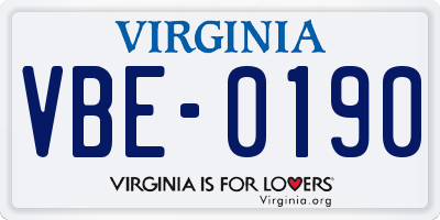 VA license plate VBE0190