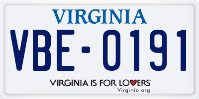VA license plate VBE0191
