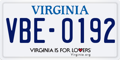 VA license plate VBE0192