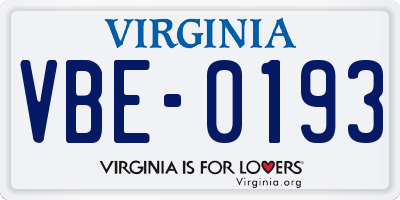 VA license plate VBE0193