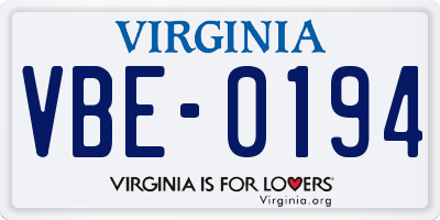 VA license plate VBE0194