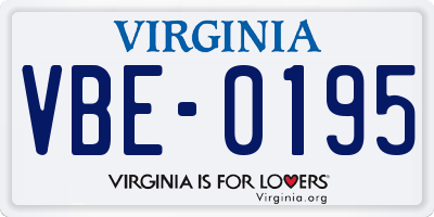 VA license plate VBE0195