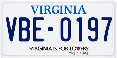 VA license plate VBE0197