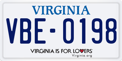 VA license plate VBE0198