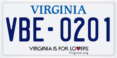 VA license plate VBE0201