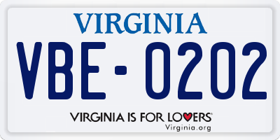 VA license plate VBE0202