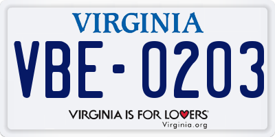VA license plate VBE0203