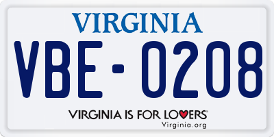 VA license plate VBE0208
