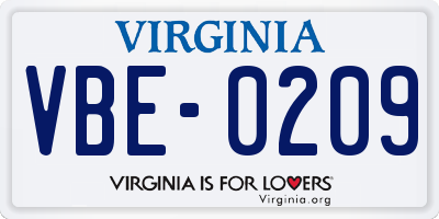 VA license plate VBE0209