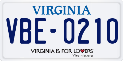 VA license plate VBE0210