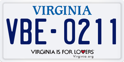 VA license plate VBE0211