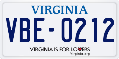 VA license plate VBE0212