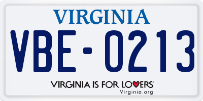 VA license plate VBE0213