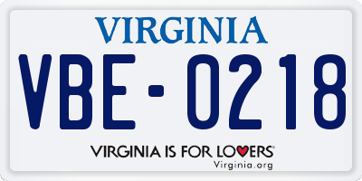 VA license plate VBE0218