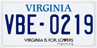VA license plate VBE0219