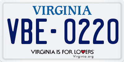 VA license plate VBE0220