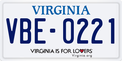 VA license plate VBE0221