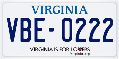 VA license plate VBE0222