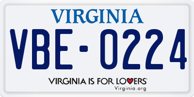 VA license plate VBE0224
