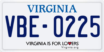 VA license plate VBE0225