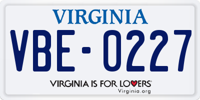 VA license plate VBE0227