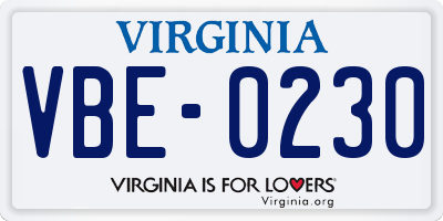 VA license plate VBE0230