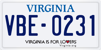 VA license plate VBE0231