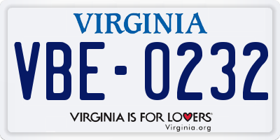 VA license plate VBE0232
