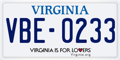 VA license plate VBE0233