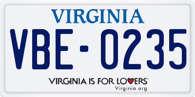 VA license plate VBE0235