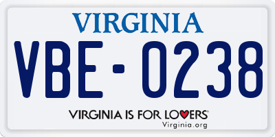 VA license plate VBE0238