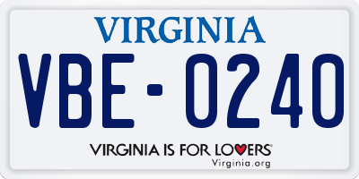VA license plate VBE0240