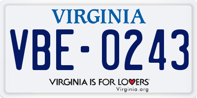VA license plate VBE0243