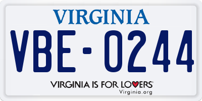 VA license plate VBE0244