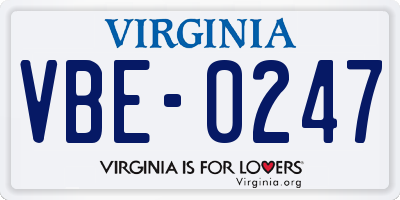 VA license plate VBE0247