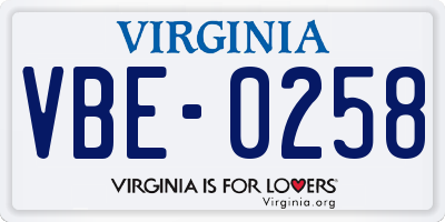 VA license plate VBE0258
