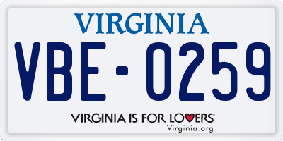 VA license plate VBE0259